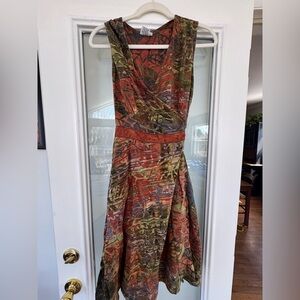 Boho batik pattern Sleeveless V-Neck Dress - Orange & Green